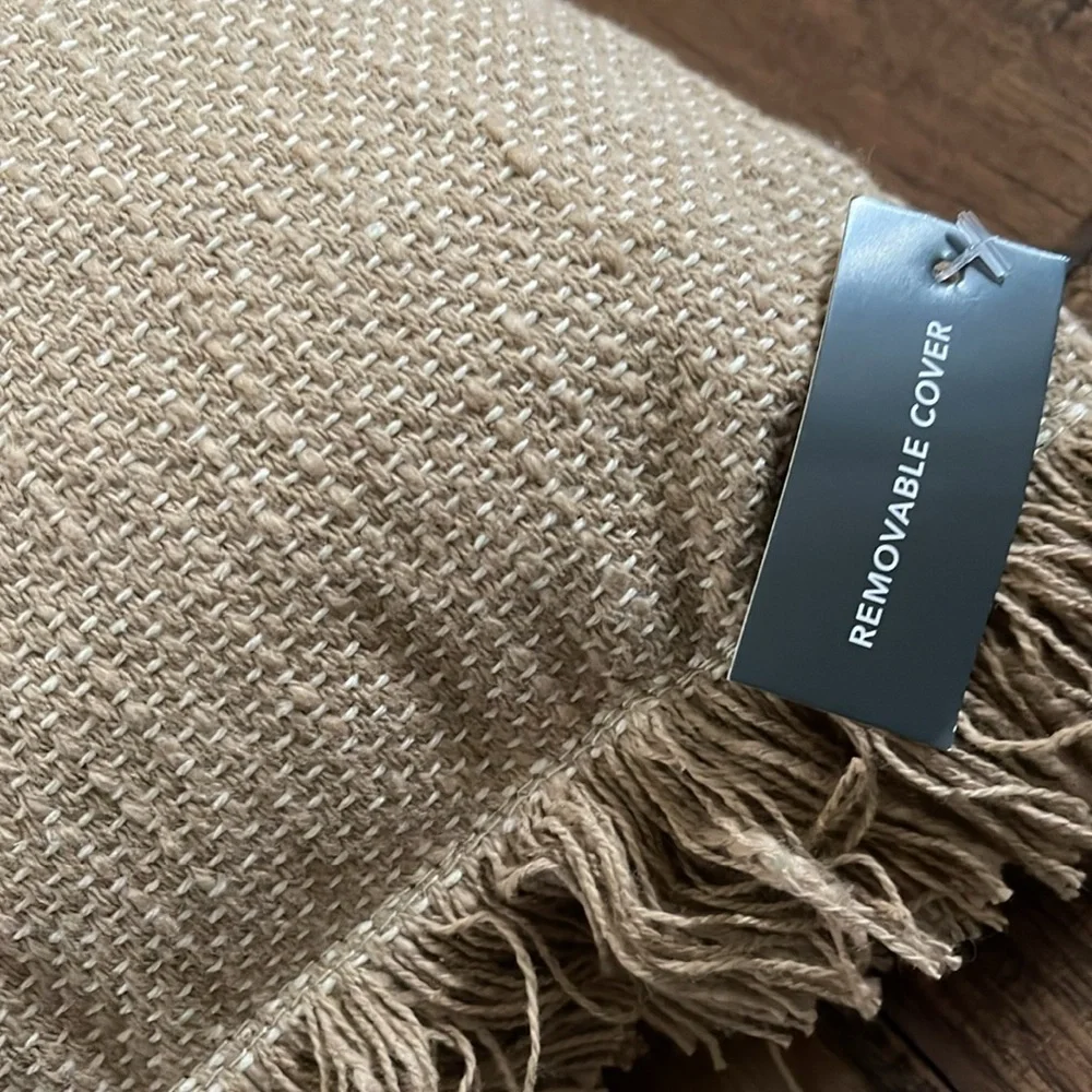 Threshold Studio McGee Woven Striped Throw Pillow Neutral Cream Fringed Trim